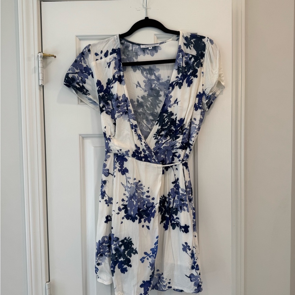 Olivaceous Blue and White Floral Wrap Blouse